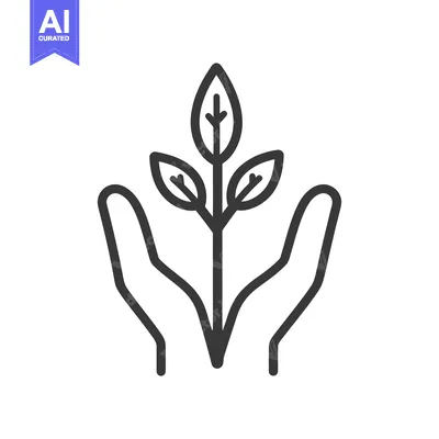 Premium design asset: Hands are cradling a plant in a symbolic black outline