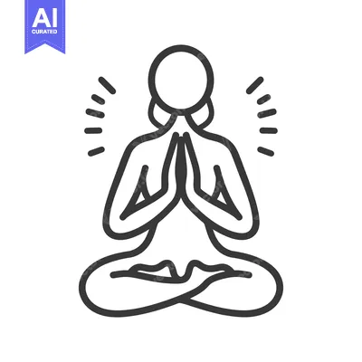 Aset desain premium: A simple line illustration of a person meditating with hands together
