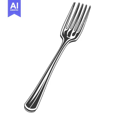 A single utensil fork illustrated in black and white color