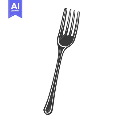 Aset premium populer: A single black fork is positioned against a white background