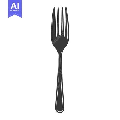 Aset desain premium: A simple illustration shows a silver colored dinner fork on white