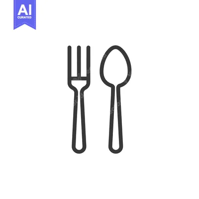 Aset desain premium: Minimalist Fork and Spoon Icon on White Background, Kitchen Utensils
