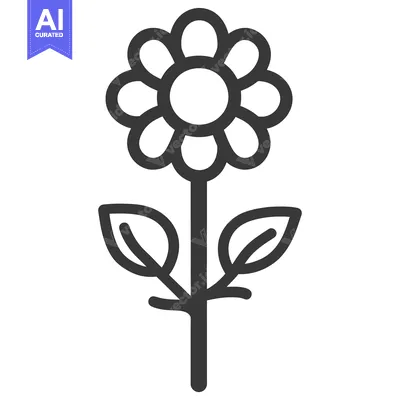 Aset desain premium: A single simplistic illustration depicting a flower in monochrome styl