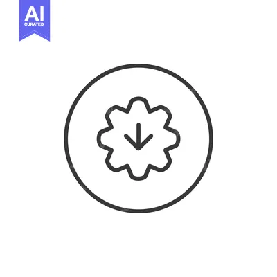 Aset desain premium: Download Settings: Gear Icon with Arrow in Circle, Minimalist Design