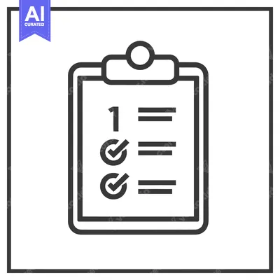 Aset desain premium: Minimalist Clipboard Icon with Checkmarks and Number One in Dark Gray