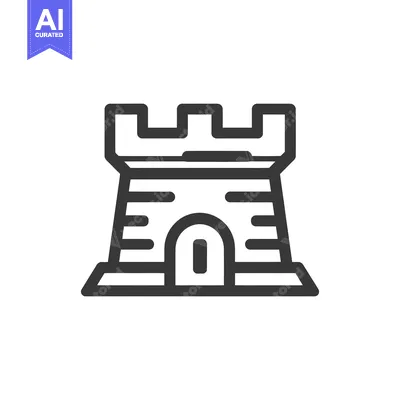 Aset desain premium: Minimalist Fortress Icon: Bold Outline, Architectural Symbolism, Moder