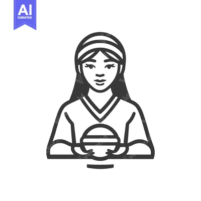 Popular premium asset: Woman holding a spherical object with hands outlined in bold black