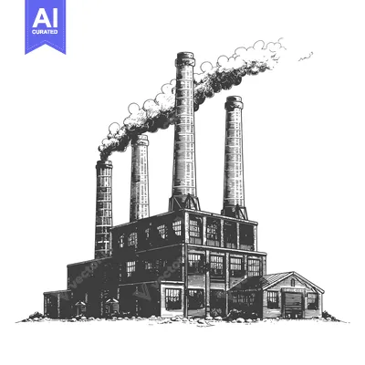 Aset premium populer: Industrial Factory Building With Tall Smoke Stacks