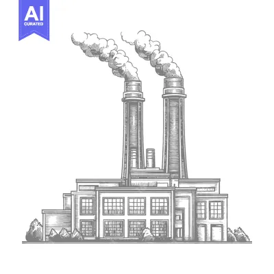 Popular premium asset: Industrial Factory Building With Two Tall Smoke Stacks