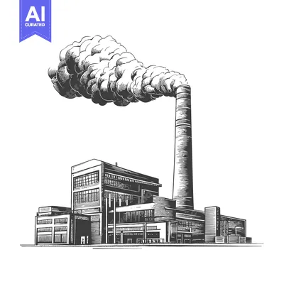 Aset desain premium: Industrial Factory Building Smoke Stack Emission