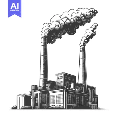 Aset premium populer: Industrial Factory Building Emits Smoke From Tall Chimneys