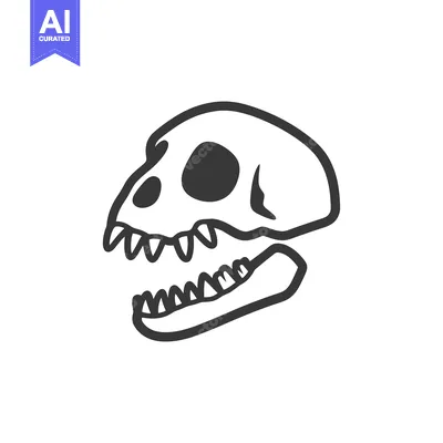 Aset desain premium: A black and white illustration depicts an animal skull profile