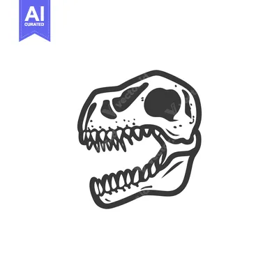 Popular premium asset: Black and white illustration of a dinosaur skull with sharp teeth