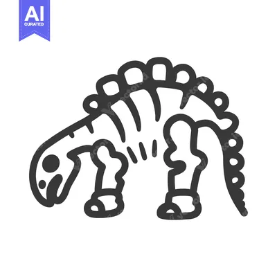 Aset desain premium: An illustrated skeleton drawing of a dinosaur in a line art style