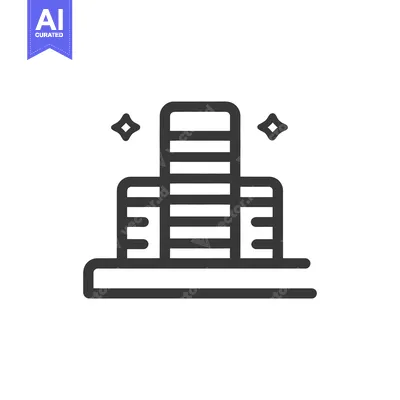 Aset premium populer: Modern Building Icon with Sparkles, Minimalist Design on White Backgro