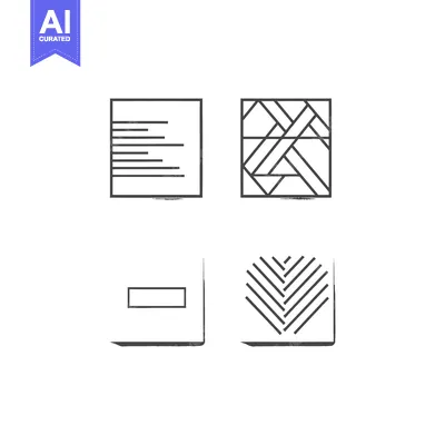 Premium design asset: Four Abstract Geometric Shapes with Black Lines