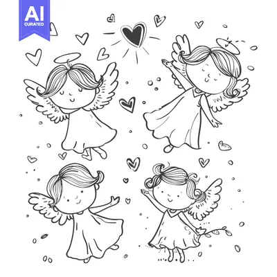 Popular premium asset: Four Adorable Angels with Halo and Wings Surrounded by Hearts