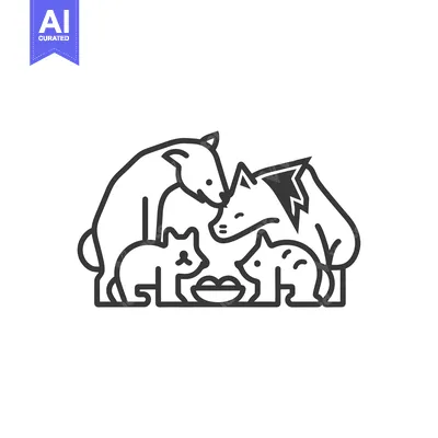 Aset premium populer: Four Animals Sharing a Bowl of Food