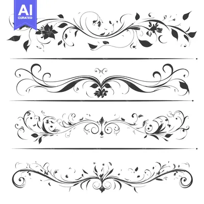 Aset premium populer: Four Black and White Floral Swirls and Dividers