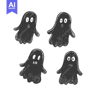 Aset premium populer: Four Black and White Hand-Drawn Ghosts with Different Expressions