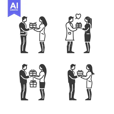 Popular premium asset: Four Black and White Illustrations of People Giving Gifts