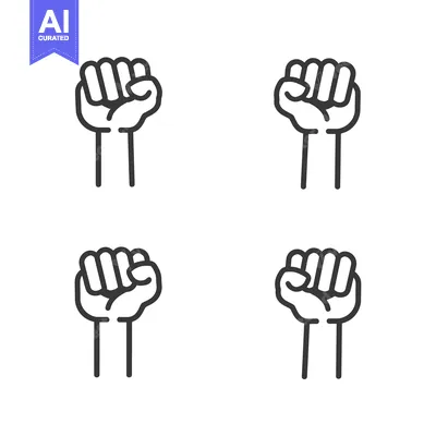 Aset desain premium: Four Black and White Line Drawings of Closed Fists