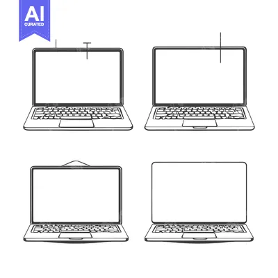 Aset desain premium: Four Black and White Outlines of Laptops with Blank Screens