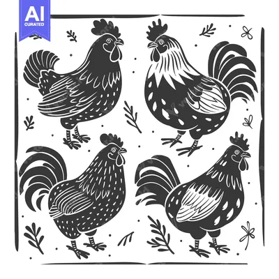 Popular premium asset: Four Black and White Roosters with Floral Accents