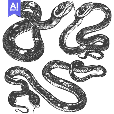 Four Black and White Snakes in Various Poses