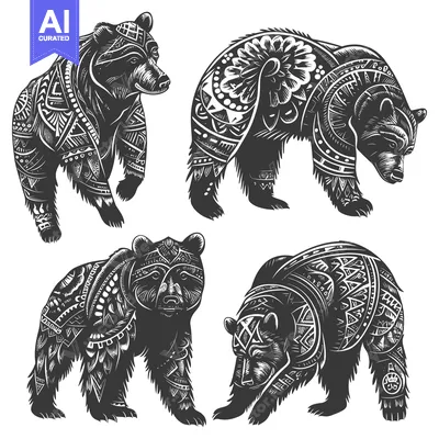 Popular premium asset: Four Black Bears with Intricate Tribal Patterns
