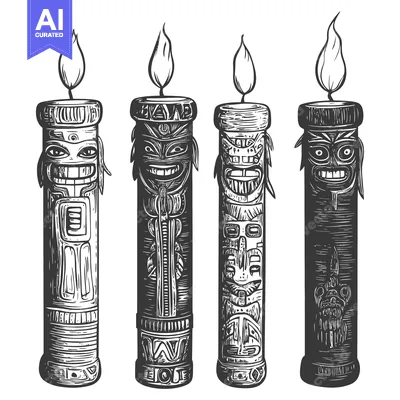 Aset premium populer: Four Carved Wooden Candles with Flames