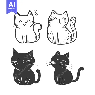 Premium design asset: Four Cute Hand-Drawn Cats with Different Expressions