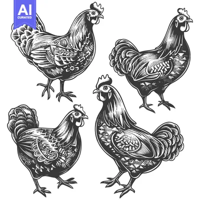Popular premium asset: Four Detailed Black and White Illustrations of Roosters