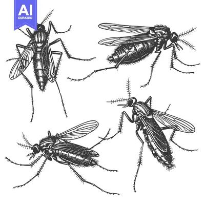 Popular premium asset: Four Detailed Black And White Mosquito Drawings