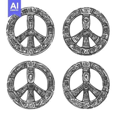 Aset premium populer: Four Detailed Peace Symbols with Ornate Designs