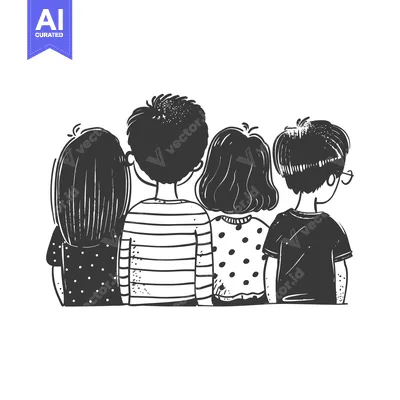 Popular premium asset: Four friends standing back to back in a cartoon style