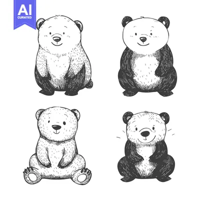 Popular premium asset: Four Hand-Drawn Sketches of Cute Sitting Bears