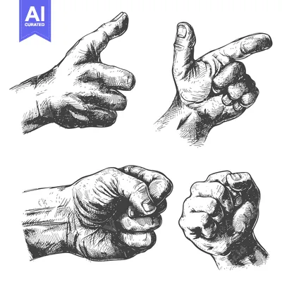 Aset premium populer: Four Hand Gestures Drawn in Black and White
