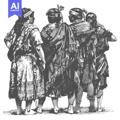 Aset desain premium: Four Indigenous People in Traditional Clothing