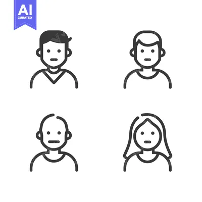 Aset desain premium: Four Line-Art Illustrations of People with Neutral Expressions