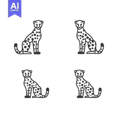 Aset premium populer: Four Line Drawings of Cheetahs Sitting with Spotted Fur