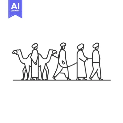 Aset desain premium: Four Men Leading Camels in a Line