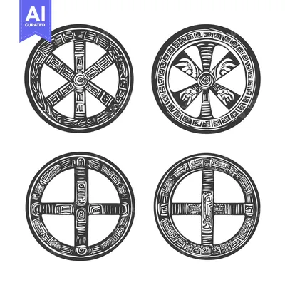 Aset desain premium: Four Ornate Circular Designs with Geometric and Abstract Patterns