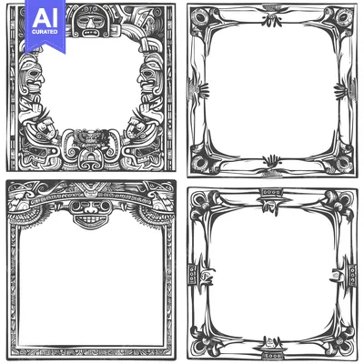 Popular premium asset: Four Ornate Frames with Aztec-Inspired Designs