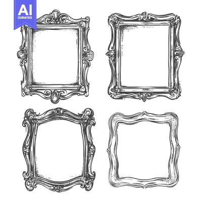 Aset desain premium: Four Ornate Hand-Drawn Picture Frames