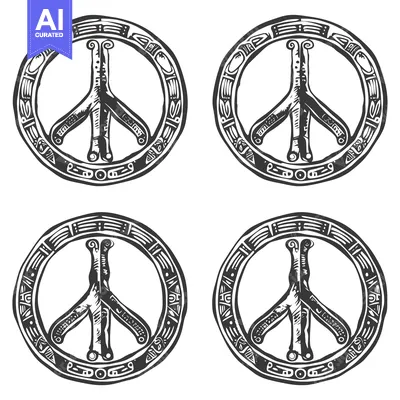 Premium design asset: Four Ornate Peace Signs with Detailed Borders