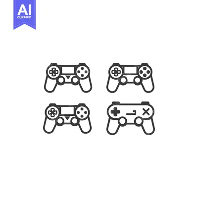 Premium design asset: Four Outline Illustrations of Video Game Controllers