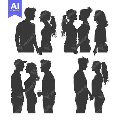 Popular premium asset: Four Silhouette Pairs of Young Couples in Romantic Poses