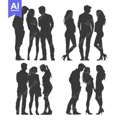 Aset desain premium: Four Silhouettes of Couples in Conversation