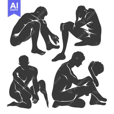 Aset premium populer: Four Silhouettes of Men Sitting with Heads Down in Despair